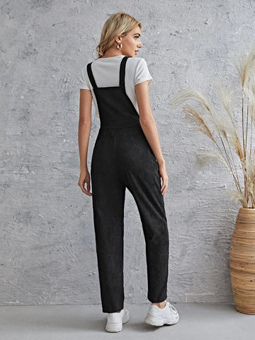 Frill Trim Pocket Front Cord Overalls