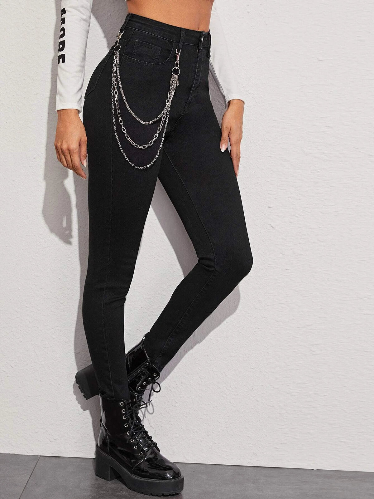 High Stretch Chain Detail Skinny Jeans
