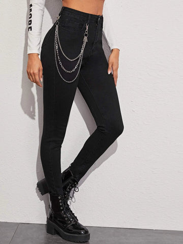 High Stretch Chain Detail Skinny Jeans