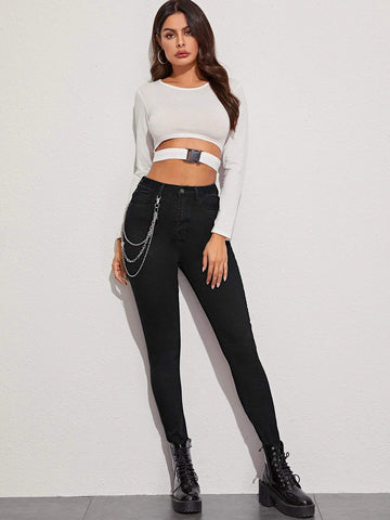 High Stretch Chain Detail Skinny Jeans