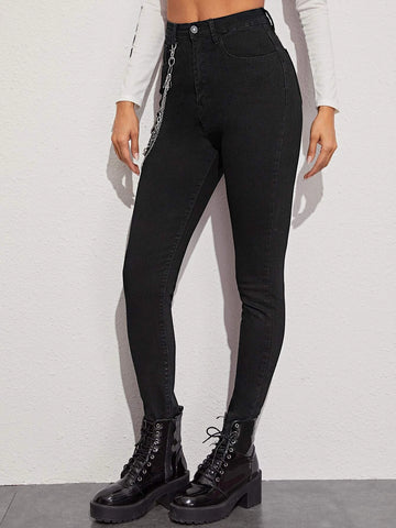 High Stretch Chain Detail Skinny Jeans