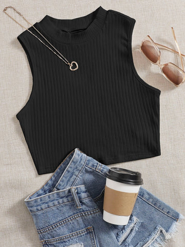 Solid Rib-knit Tank Top