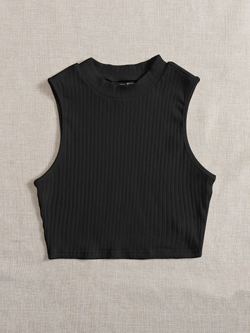 Solid Rib-knit Tank Top