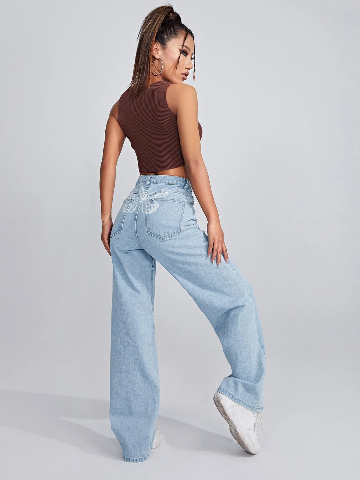 High Waisted Raw Hem Light Wash Wide Leg Jeans