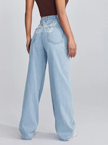 High Waisted Raw Hem Light Wash Wide Leg Jeans