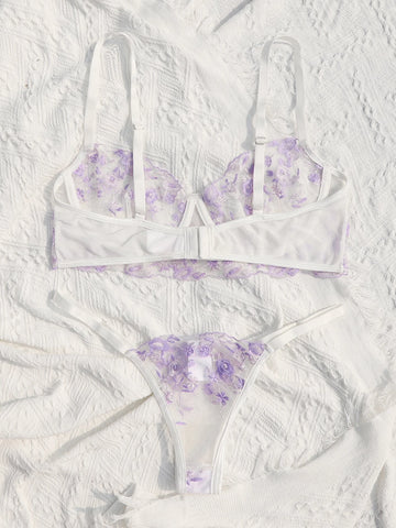 Embroidered Mesh Underwire Lingerie Set