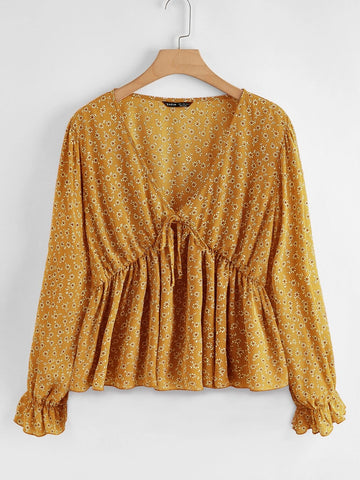 Ditsy Floral Knotted Peplum Top