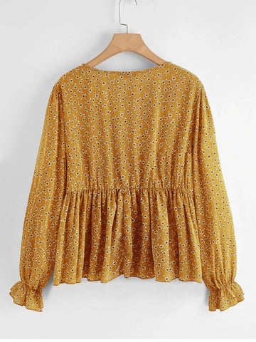 Ditsy Floral Knotted Peplum Top