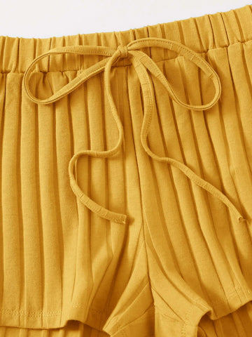 EZwear Notch Neck Rib-knit Tank Top & Shorts Set