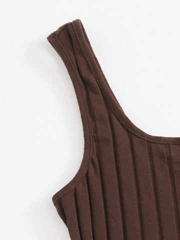 EZwear Notch Neck Rib-knit Tank Top & Shorts Set