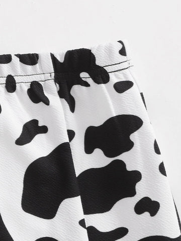 Girls Solid Cami Top & Split Hem Cow Print Skirt Set