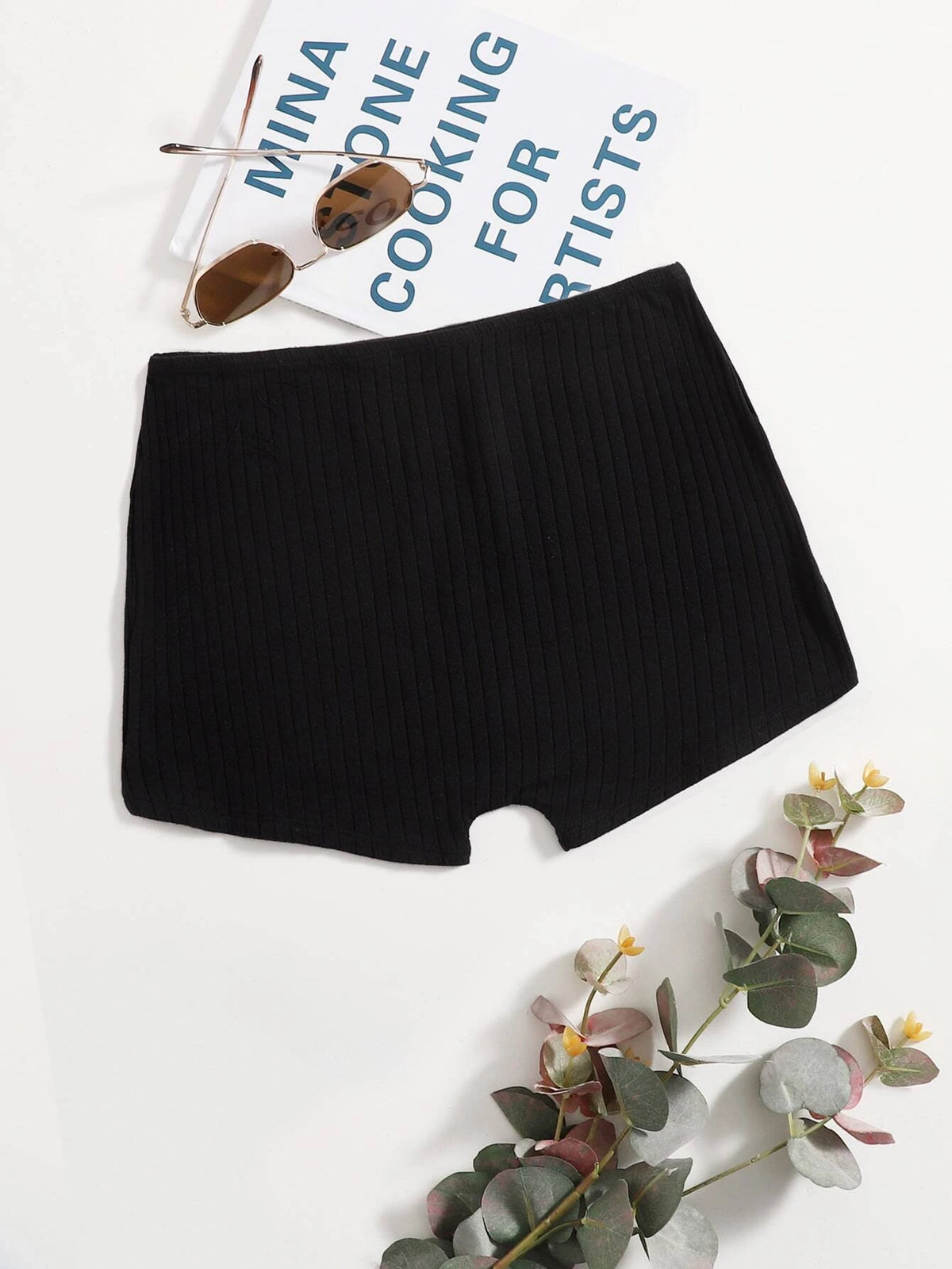 EZwear Solid Rib-knit Biker Shorts