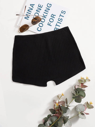 EZwear Solid Rib-knit Biker Shorts