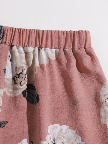 VCAY Floral Tie Front Tube Top & Shorts Set