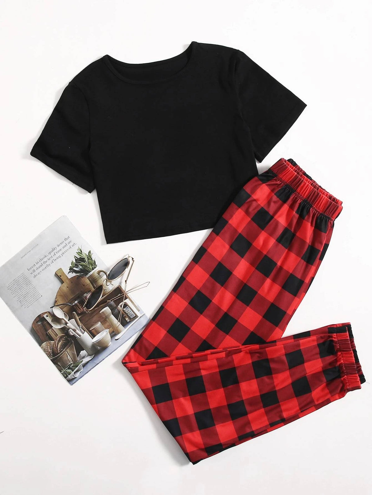 Solid Tee & Buffalo Plaid Sweatpants