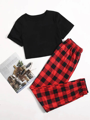 Solid Tee & Buffalo Plaid Sweatpants