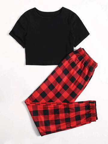 Solid Tee & Buffalo Plaid Sweatpants