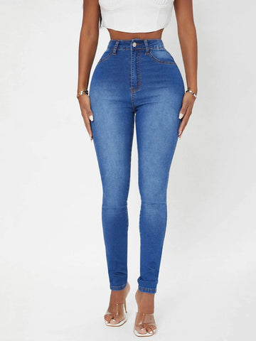 SXY High Waist Bleach Wash Skinny Jeans