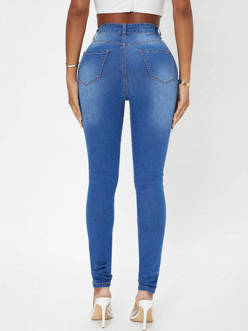 SXY High Waist Bleach Wash Skinny Jeans