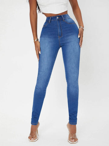 SXY High Waist Bleach Wash Skinny Jeans