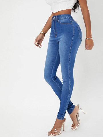 SXY High Waist Bleach Wash Skinny Jeans