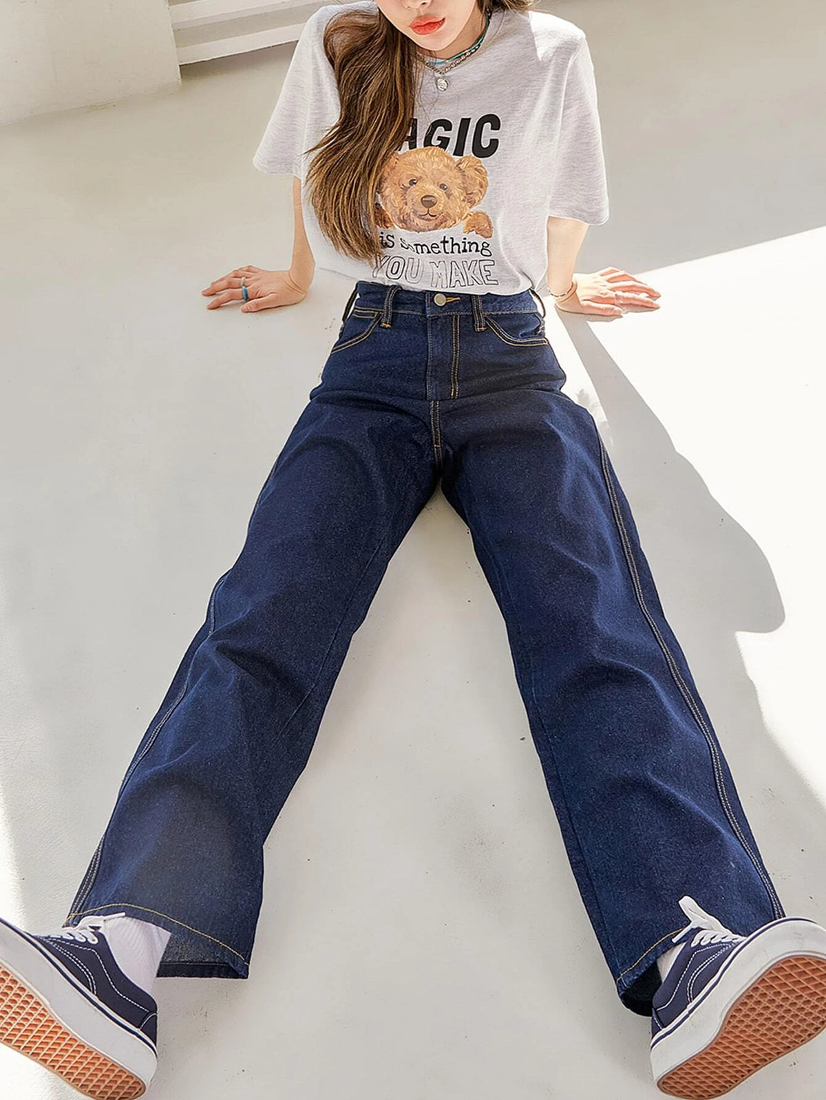 DAZY Contrast Topstitching Boyfriend Jeans