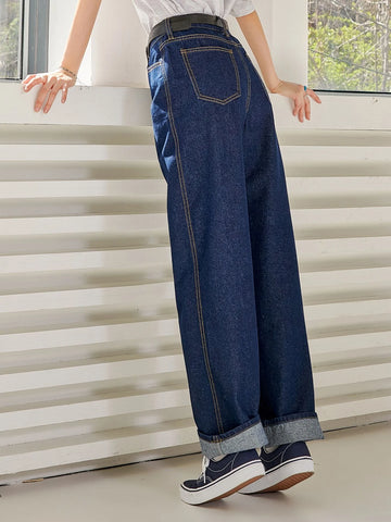 DAZY Contrast Topstitching Boyfriend Jeans