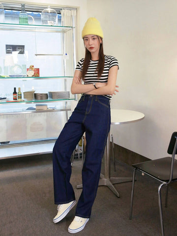 DAZY Contrast Topstitching Boyfriend Jeans
