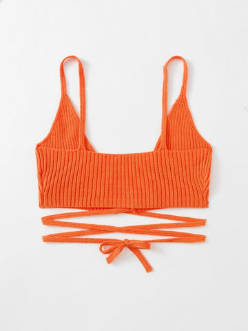 Lace Up Waist Rib Knit Top