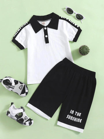 Toddler Boys Letter Graphic Polo Shirt With Track Shorts
