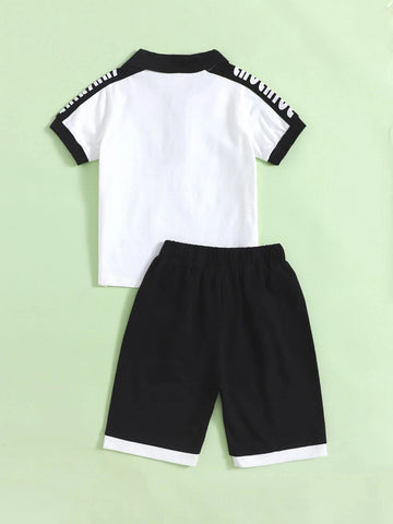 Toddler Boys Letter Graphic Polo Shirt With Track Shorts