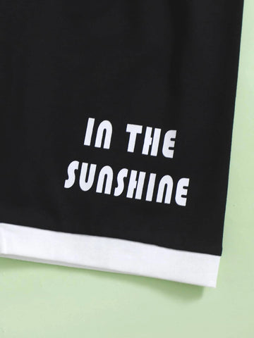 Toddler Boys Letter Graphic Polo Shirt With Track Shorts