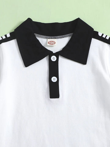 Toddler Boys Letter Graphic Polo Shirt With Track Shorts