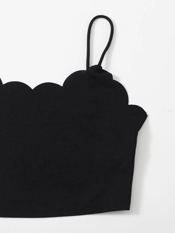 Teen Girls Scallop Edge Cami Top & Self Belted Striped Shorts Set