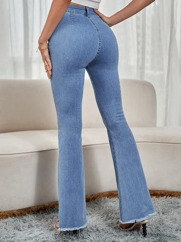 Raw Hem Paneled Flare Leg Jeans