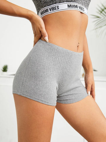 EZwear Solid Rib-knit Biker Shorts