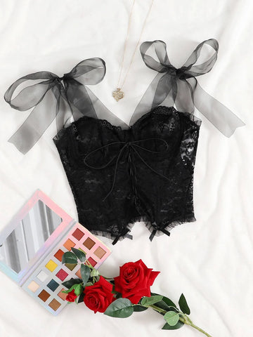 Floral Lace Tie Shoulder Underwire Bra