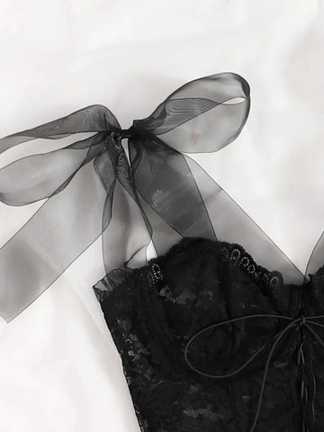 Floral Lace Tie Shoulder Underwire Bra