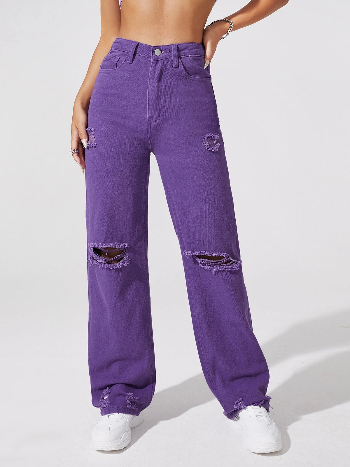 Light Wash High-Rise Distressed Boyfriend Jeans