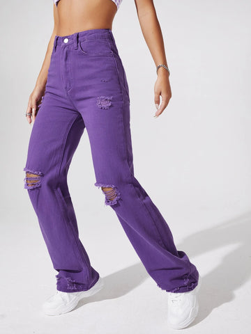 Light Wash High-Rise Distressed Boyfriend Jeans