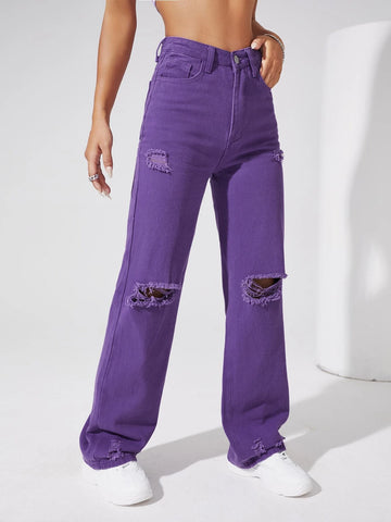 Light Wash High-Rise Distressed Boyfriend Jeans