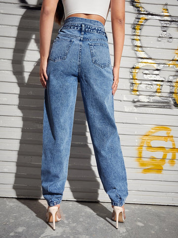 High Waist Slant Pocket Mom Jeans