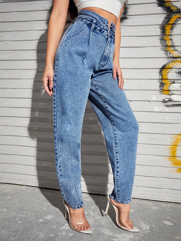 High Waist Slant Pocket Mom Jeans