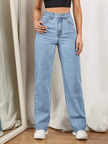 Zipper Fly Straight Leg Jeans