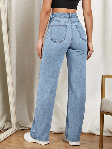 Zipper Fly Straight Leg Jeans