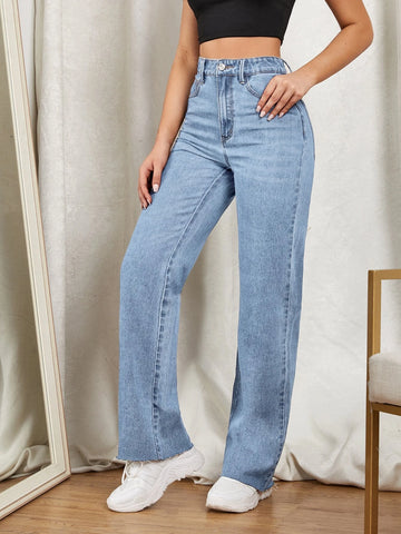 Zipper Fly Straight Leg Jeans