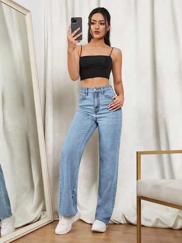 Zipper Fly Straight Leg Jeans