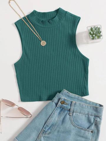 Solid Rib-knit Tank Top