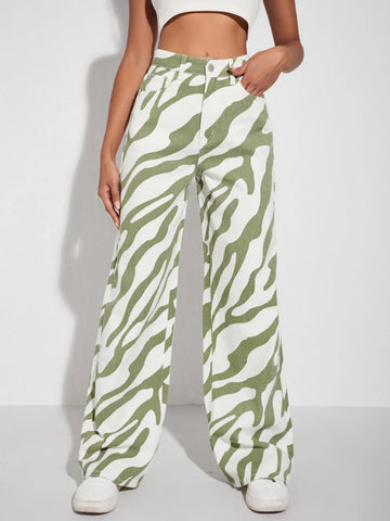 High Waist Zebra Stripe Jeans