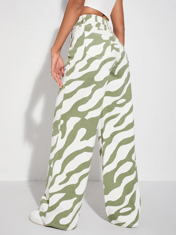 High Waist Zebra Stripe Jeans